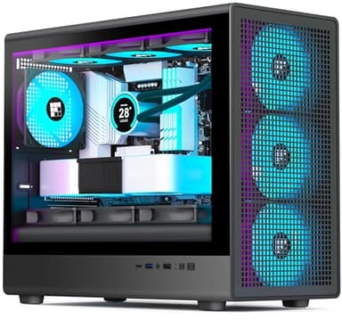 FOIFKIN PC Case - Pre-installed 3 ARGB PWM Fans, MicroATX Gaming PC Case, Top Support 360mm Radiator with Type-C, Square Mesh Design for Increased Airflow, Removable Glass Side Panels, Black, X01