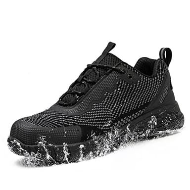 Waterproof Safety Shoes Men Lightweight Steel Toe Cap Trainers Women Non Slip Safety Trainers-Black-8 UK