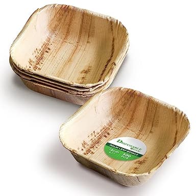 DISPOSABLE GREEN – Square Disposable Bowls, Areca Leaf Serving Bowls, Serving Bowls for Parties, Weddings, Catering, & More, Disposable Bowls for Hot Food & Cold Food, 12L x 12W x 4D cm, 500-Pcs