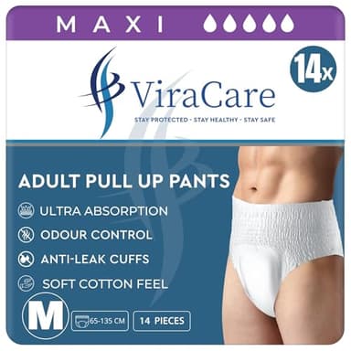 14 x Incontinence Maxi Pants Women and Men | Adult Pull Ups | Adult Nappies | Maxi Absorbency and Odour Free | Adults Pants | Waist Size Medium 65-135 cm | (Medium, 1 Pack of 14)