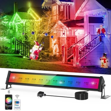 NATPOW 50W RGB Flood Light Bars, FloodLights Smart Colour Changing Security Lights Outdoor with Remote Control APP Controlled IP66 Waterproof Wall Light for Party Decorations Garden Landscap Stage