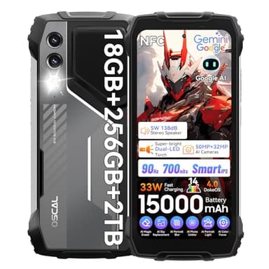 OSCAL Pilot 1 Rugged Smartphone, 15000mAh (33W) Rugged Phone Unlocked,Gemini AI Android 14 Gaming Phone,IP69K Loud Speaker Military Phones, NFC,18GB+256GB/2TB Expand,Dual SIM/1 TF Slots,6.67" Display
