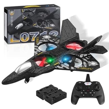 yusvwkj RC Plane, L0712 Remote Control Plane with 2 Batteries, 2.4GHz 2 Channel Remote Control Airplane Fighter Toys Easy to Fly for Adults Kids Beginners Boys,Gray