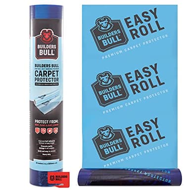 Heavy-Duty Carpet Protector – Strong Self-Adhesive Floor Protector – Premium Carpet Floor Covering - Waterproof Carpet Roll - Easy Unwind Plastic Carpet Protector - Safety Cutter Included