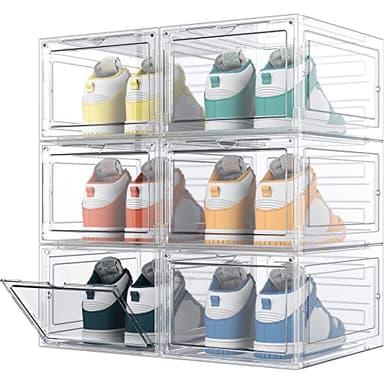 HOMIDEC 6 pcs Shoe Box, Shoe Storage Boxes Clear Plastic Stackable, Shoe Organizer Containers with Lids for Women/Men 34.5 x 27 x 19 cm