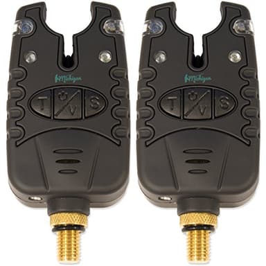 2 x Michigan Carp And Pike Fishing Bite Alarm - Waterproof Night Light with Drop Back Function & Jack Plug