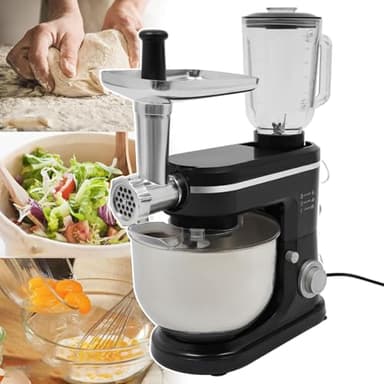 ZYJIX Professional 1500W Food Processor With 6L Blender And Meat Grinder - Multifunctional Stand Mixer For Juicing, Blending, And Cooking - Pasta Maker And Vegetable Mixer Machine(Color:Black)