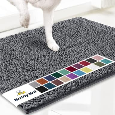 Muddy Mat AS-SEEN-ON-TV Highly Absorbent Microfiber Door Mat and Pet Rug, Non Slip Thick Washable Area and Bath Mat Soft Chenille for Kitchen Bathroom Bedroom Indoor and Outdoor - Grey Small 28"X18"