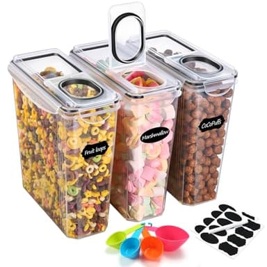 YASHE Cereal Storage Containers, 3Pcs Cereal Containers with Lids Airtight, Durable Food Grade Cereal Dispenser BPA-Free Plastic Food Storage Containers with 16 Labels & 1 Marker