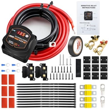 5m Split Charge Relay Kit Waterproof, 12V 140Amp Dual Battery Isolator For Truck Caravan Yacht Battery Controller Voltage Sensitive With Led Screen Display