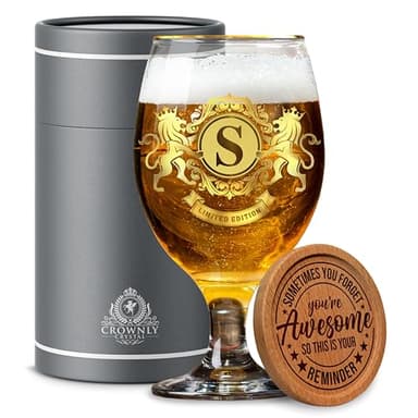 CROWNLY CRYSTAL® Personalised Beer Glass Gifts for Men Grandad Dad Boyfriend Birthday Presents Personalised Glass Set Mens Birthday Gifts Ideas (S)