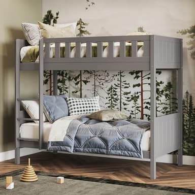 Flair Furnishings Shorty Bunk Bed, Wooden Bunk Beds for Kids, Heavy Duty and Sturdy, Cosy, Stylish, Space Saving Design (Grey)