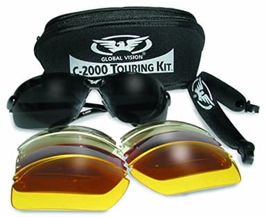 Shatterproof Wraparound Shooting Glasses/Sunglasses Complete With Five Sets Of UV400 Interchangeable Lenses, Strap Plus Neoprene Storage Pouch & Global Eyewear Store Microfibre Cleaning Cloth