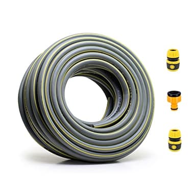 Topways Garden Hose Pipe, 10M/33Ft 1/2" Anti-Kink 4 Layers Thicker Reinforced Explosion Proof Outdoor Water Pipes Including 2 in 1 Faucet Adapter, Hose End Quick Connector