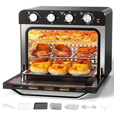 Large Air Fryer Oven 33L Rotisserie, Multi-function Countertop Convection Airfryer Oven Knob Control, 7 Accessories, Oil-Less Cooking, Air Fryer 100°C-230°C Temp & 60 Mins Timer, 1800W