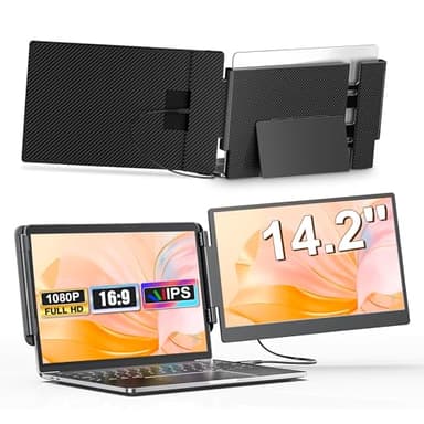 14.2" Laptop Screen Extender, Dual Laptop Monitor Extender, 1080P FHD Portable Monitor Built-in Speaker & Back-Stand Fit for Laptops 13-16.5", Plug & Play Suit for Win Mac Android