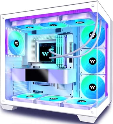 ANSAITE PC CASE ATX 6 PWM ARGB Fans Pre-Installed, Mid-Tower Gaming PC Case, Panoramic Tempered Glass Computer Case with USB 3.0,360mm Radiator Support (white)