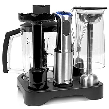 Duronic Hand Blender HB8010 Immersion Blender Electric Handheld Blender Stick Stainless Steel Blending Machine for Soup Sauces Hand Held Blenders with Chopper Whisk Masher 2 Jugs Storage Stand - Black