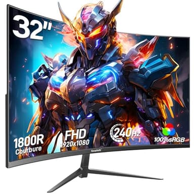 Gawfolk 32 Inch Curved Gaming Monitor 240Hz, 1800R PC Monitor Full HD 1080P, Frameless Computer Dispaly with Freesync and Eye Care Technology, Wall Mountable