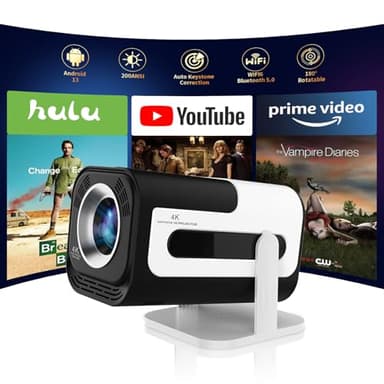 ENUOSUMA Mini Projector,Support 4K 1080P Portable Projector with Dual Band WIFI6 Bluetooth 5.0 Android 13, 200 ANSI Lumens, 180° Rotatable, Auto Keystone Correction, 85"-130" Screen Video Projector