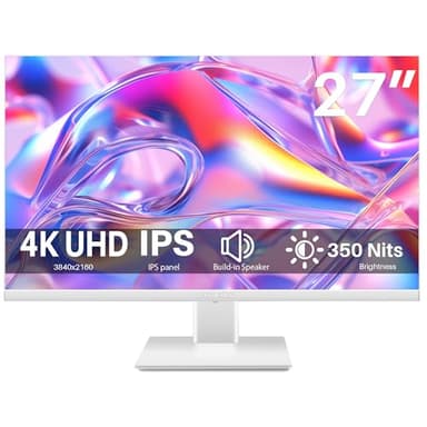 Thinlerain 27 Inch Monitor 4K UHD (3840x2160) IPS LED Screen Computer Display AMD FreeSync, 99% sRGB, HDR, Built-in Speakers, 2x HDMI, 1x DisplayPort, 60hz, 4ms, White