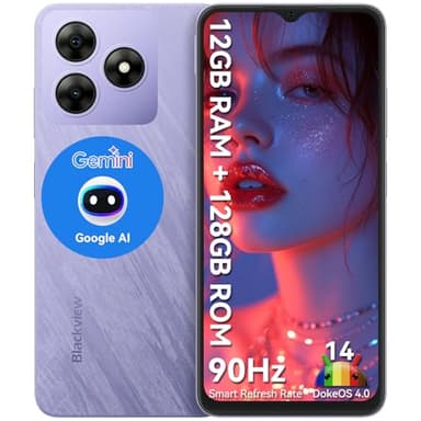 Blackview WAVE 8 Mobile Phones, Android 14 Phone, 12GB+ 128GB/2TB, 6.56" +1080P FHD+90Hz, 5000mAh/10W Smartphone, 13MP Camera Octa Core, 4G Dual SIM Free Unlocked/Fingerprint/Face Unlocked/GPS-Purple