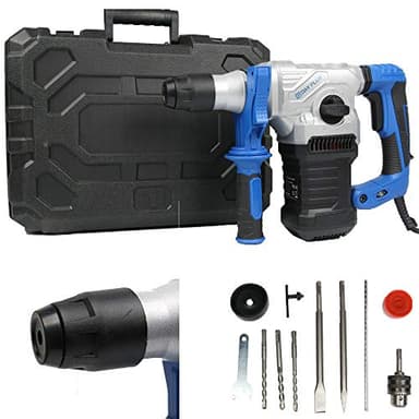 1500W Corded SDS Plus Rotary Hammer Drill, 6 Variable Speed, 4-in-1 Kit with Case