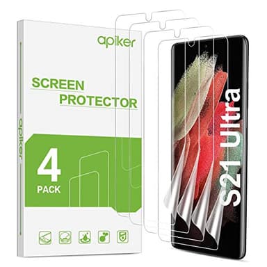 apiker [4 Pack Compatible with Samsung Galaxy S21 Ultra Screen Protector, Soft TPU Galaxy S21 Ultra Screen Protector [Support Fingerprint Sensor] [Case Friendly] [Maximum Coverage][Not Wet Applied]