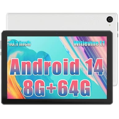 kotsren Android 14 Tablet, 10 inch Tablet, Octa Core Processors, 1280 * 800 IPS HD, Dual Cameras, 8GB RAM 64GB ROM 1TB Expand, Android 14, 2.4G+5G WiFi, Face ID, 5000mAh Battery, Fast Charging - White