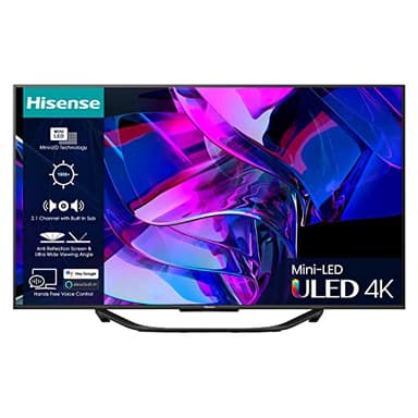 Hisense 55 Inch 144Hz ULED Mini-LED Smart TV 55U7KQTUK - 144Hz VRR, HDMI 2.1, Quantum Dot Colour, Dolby Vision IQ, VIDAA Smart TV, and Youtube, Freeview Play, Netflix and Disney+ (2023 Model)