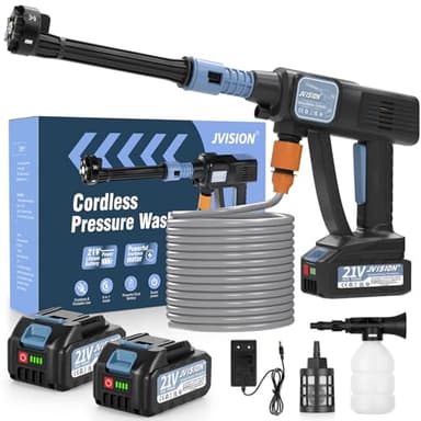 Cordless Pressure Washer, Portable Power Washer for Patio and Car, 6 in 1 Cordless Power Washer with 5M Hose, Battery Jet Washer with 2 Battery, Cordless Jet Washers/Pressure Washers (Black-A)