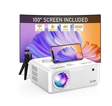 [Electric Keystone 6D/4P] Projector 4K, 5G WiFi Bluetooth 18000L, Native 1080P Outdoor with PPT, Zoom and Tripod for TV Stick IOS/Android