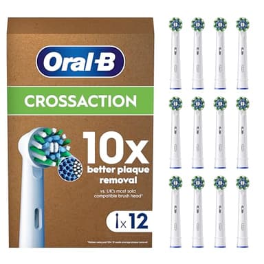 Oral-B Pro Cross Action Electric Toothbrush Head, X-Shape and Angled Bristles for Deeper Plaque Removal, Pack of 12 Toothbrush Heads, Suitable for Mailbox, White
