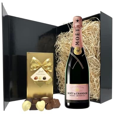 Pink Champagne Gift Set - Moet Rose Pink Champers and Chocolates Gift Hamper Box - Birthday, Christmas Pink Fizz Gifts for Women and Men