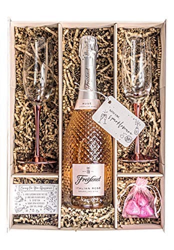 Sparkling Italian Rosé 75cl Gift Set With Pair of Metallic Pink Champagne Flutes, Chocolates And Gift Box - Pink Fizz Gifts for Women and Rosé Wine Lovers (Metallic Pink Stems)