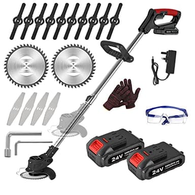 SMILOVII 24V Cordless Strimmer, Telescopic Lightweight Grass Trimmer with 6xMetal Blades & 10xPlastic Blades, 2 x 2000mAh Battery, Electric Garden Strimmer Grass Cutter for Lawn Edger Pruning Weed