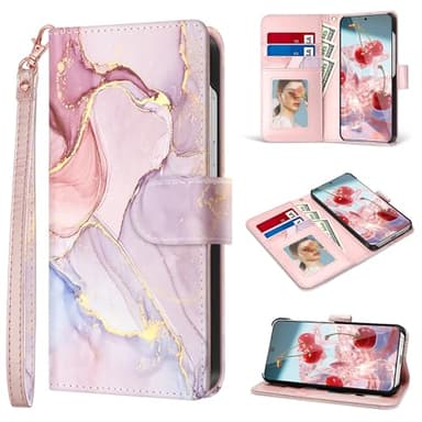Fingic for Samsung S25 Case[with 3 Card Holder] Wallet Leather Flip Case for Women Girls Marble Rose Gold Magnetic Closure Kickstand Shockproof Protective Phone Case for Samsung Galaxy S25,6.2”,2025