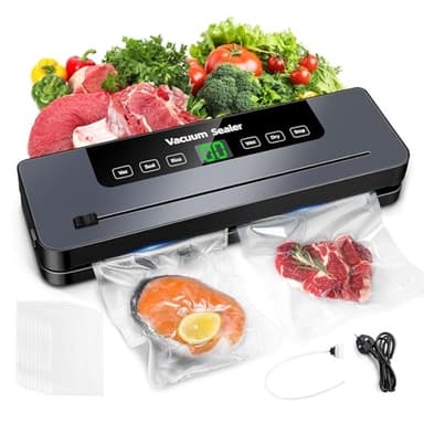 comeder 6 in 1 Vacuum Sealer Machine, 30cm Longer Seal Food Sealer with 50Pcs Vacuum Sealer Bags for Vac/Seal/Rice/Wet/Dry Mode, Built-in Cutter and Visible LED Digital Countdown Display