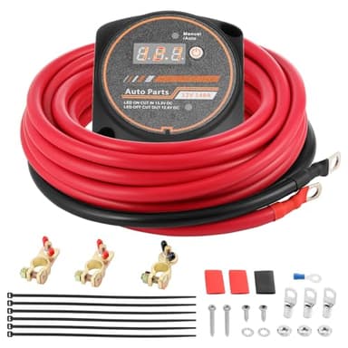6M Split Charge Relay Kit 12V 140amp VSR 10mm 70Amp Cable With Manual/Auto Modes VSR-Voltage Smart Battery Isolator, Sensitive Relay Kit with LED Screen for Leisure Battery