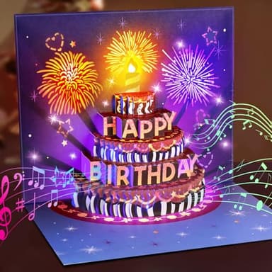 Birthday Cards, LIGHTS & SOUND Pop up Happy Birthday Card Birthday Gifts for Women Men Husband Wife Kids Greeting Cards With Envelopes