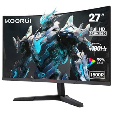 KOORUI 27 Inch Gaming Monitor, FHD 1080P Curved Monitor 165Hz VA 1ms 1500R PC Monitors with Adaptive Sync, HDMI X2 /DP, VESA Compatible, Tilt Adjustable, Eye Care