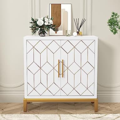 HOLTICO Sideboard Storage Cabinet, Kitchen Wooden Sideboard Modern Large Living Room Sideboard Cupboard with 2 Door Buffet Table, White