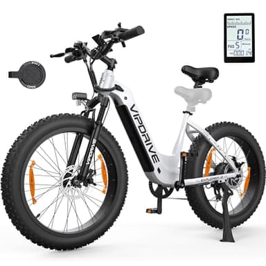 Vipdrive Electric Bikes for Adults, 26" X 4" E-Bike with 48V 15Ah Removable Battery, 5 PAS 4 Mode, 7 Speeds, Range Up to 100KM Electric Mountain Bike (Explorer1.2, White)