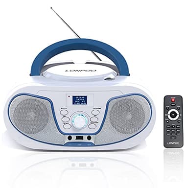 LONPOO Portable CD player Boombox with DAB radio, FM Radio, Bluetooth, USB, 3.5mm AUX Input, Headphones Output, Remote Control (mit DAB)