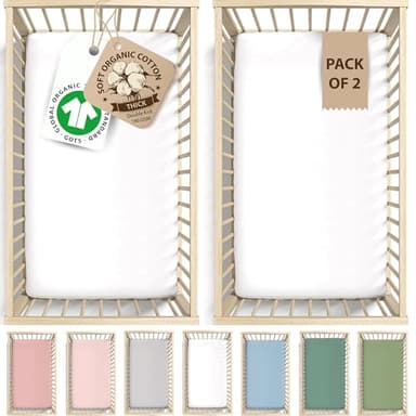 Bunnyjik GOTS Organic 2 x Spacesaver Cot Sheets 100x50 - Obaby Space Saver Cot Mattress Fitted Sheets - Luxuriously Thick & Soft Mini Sheet 100% Cotton - 100 x 50
