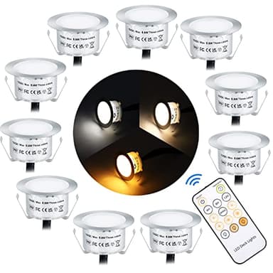 SMY Lighting Recessed LED Deck Light Kits with Remote Control, 10 Pack Dimmable Deck Lighting IP67 Waterproof 12V Outdoor LED Decking Stair Light 3 Color Changing for Yard,Garden,Patio,Stair Decor