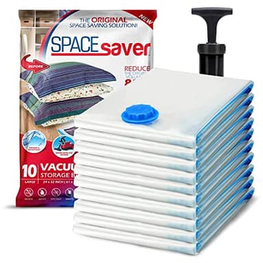 SpaceSaver Vacuum Storage Bags - Clothes Storage Bag Vacuum Pack - Space Saver Vacuum Storage Bags for Clothes Storage, Vacuum Bags for Bedding - Vacuum Bags for Clothes - with Pump (LARGE 10-Pack)