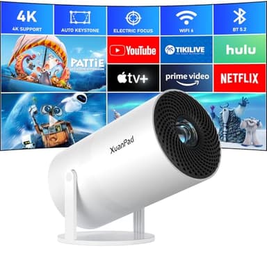 [Official Netflix Certified & Electric Focus] Mini Projector – WiFi & Bluetooth, XuanPad 1080P Supported, Portable Projector with 210° Rotatable Stand, Auto Keystone, Dust Removal & Cooling Design