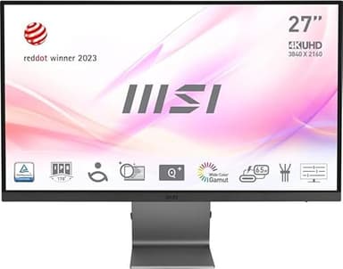 MSI Modern MD271UL 27 Inch 4K UHD Professional Productivity Monitor - 3840 x 2160 IPS Panel, Eye-Friendly Screen, 99% DCI-P3 / 139% sRGB Colour Gamut - 2 x HDMI 2.0b, DP 1.2a, USB Type-C (65W PD)