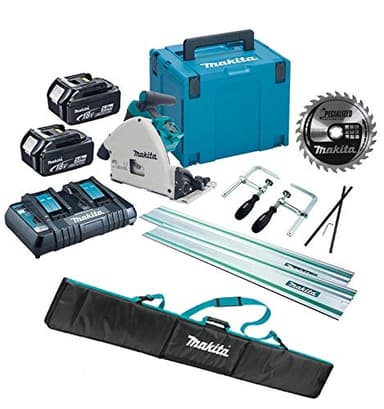 Makita DSP600PT2 36v Twin 18v Brushless Plunge Cut Circular Saw 2X Guide Rails